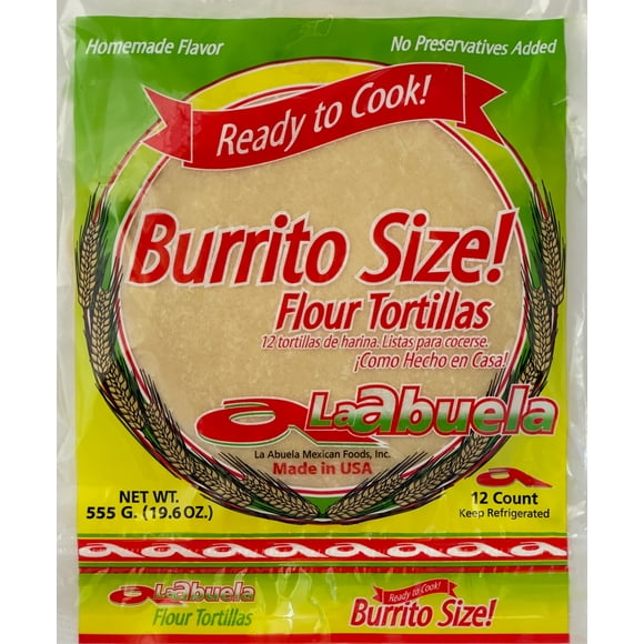 La Abuela Ready to Cook Burrito Size Flour Tortillas, 18.5 oz, 12 Count.