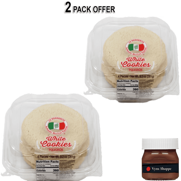 La Banderita Authentic Mexican Pastries White Polvoron Baked Cookies 9.2 oz, 4 Count