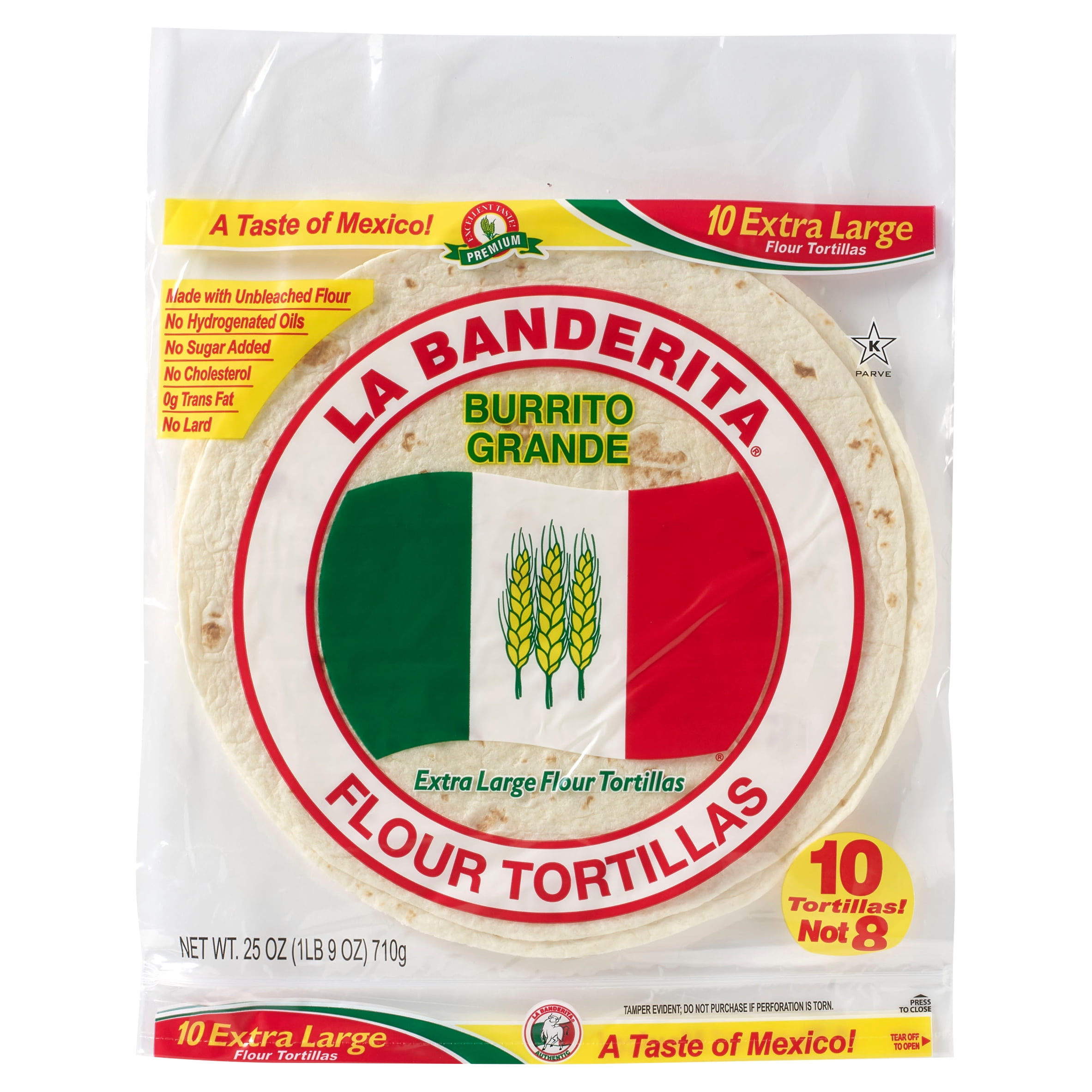 La Banderita Burrito Grande, Extra Large Flour Tortillas, 10 Count, 25