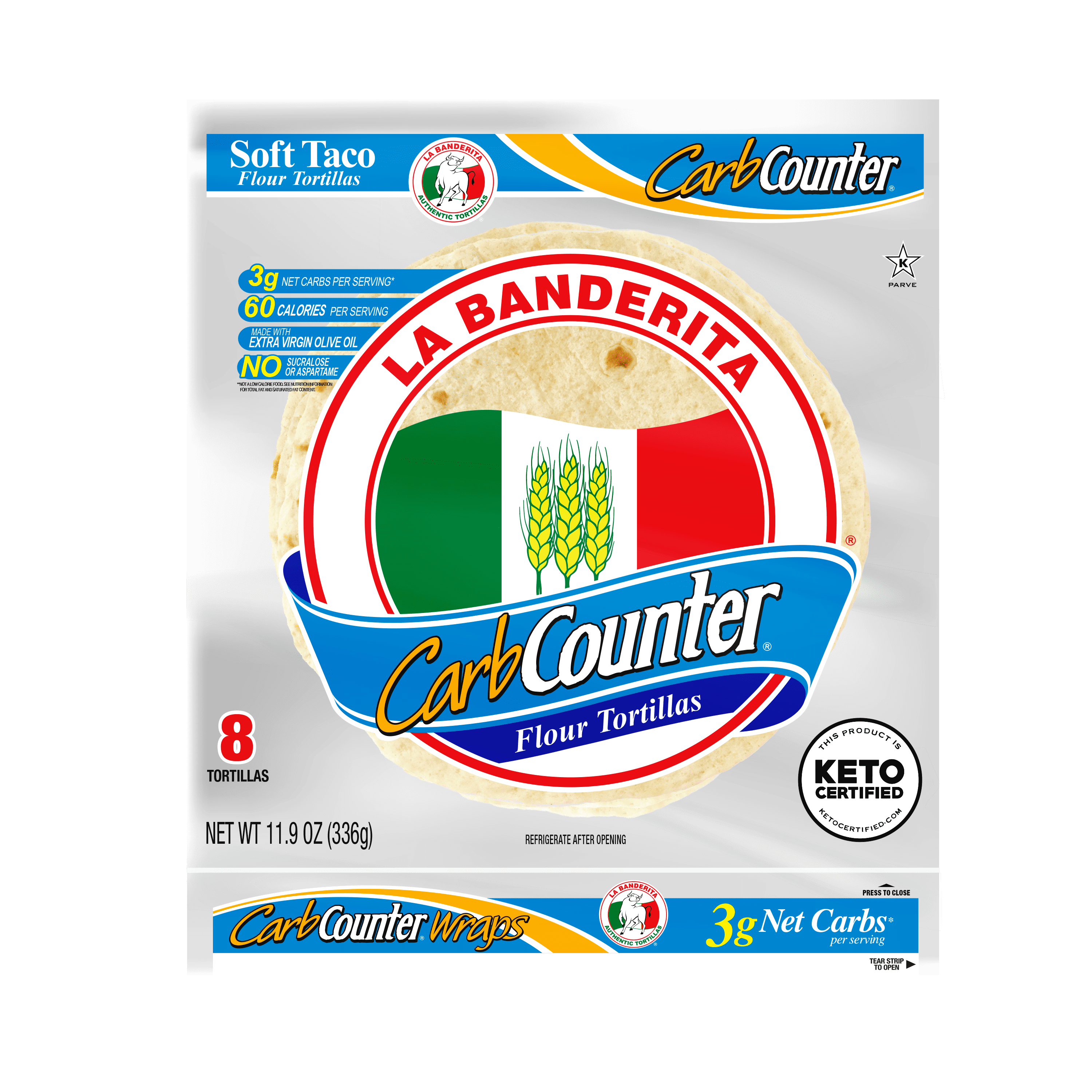 La Banderita Carb Counter Carb Lean Tortillas Soft Taco Flour Tortillas 8 Count
