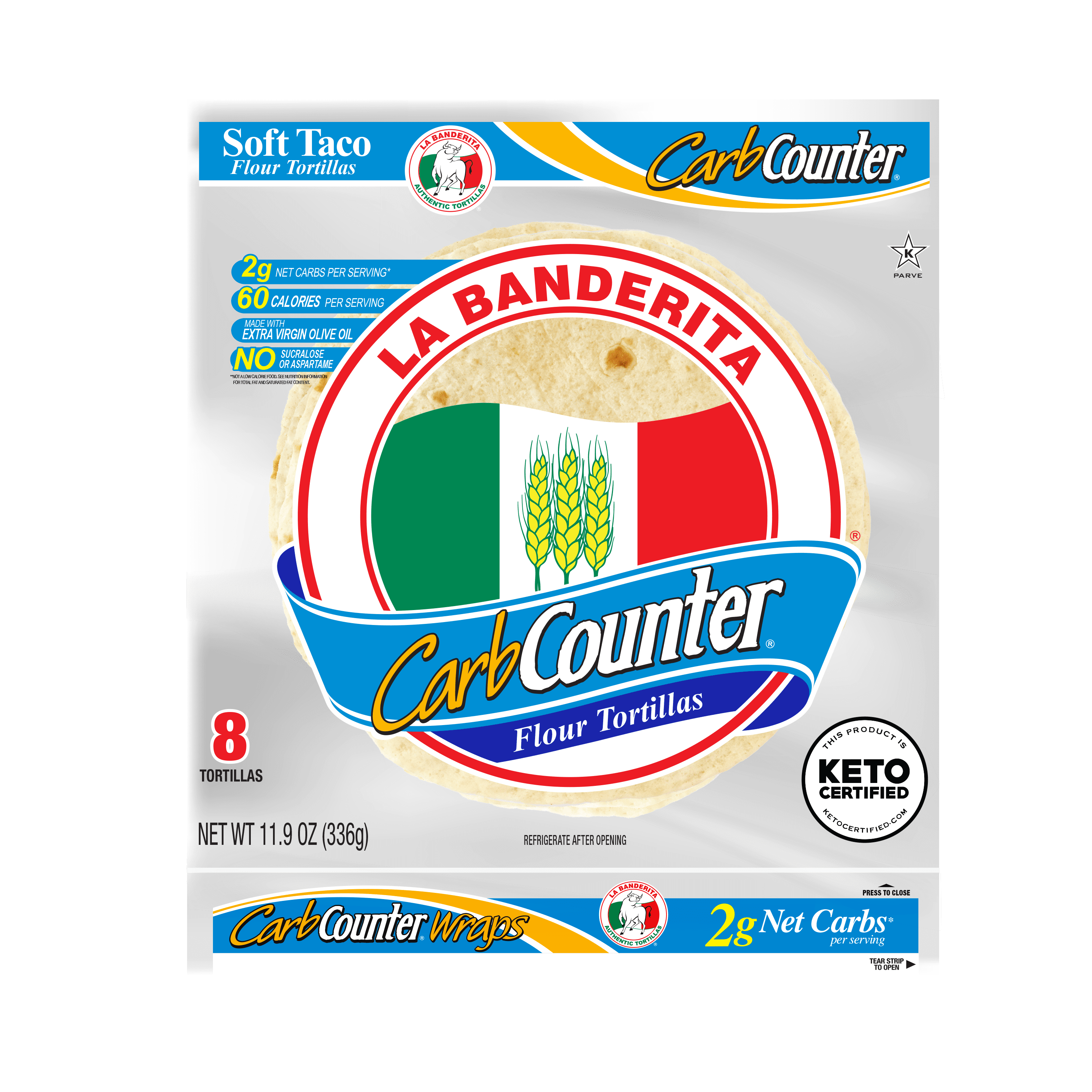 La Banderita Carb Counter Carb Lean Tortillas Soft Taco Flour Tortillas 8 Count