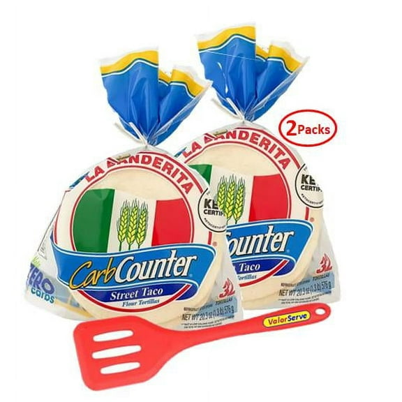 La Banderita Carb Counter Street Taco Flour Tortillas - 0g Net Carbs - Keto Friendly - 4.5" - 32 Count Family Size, 20.3 oz. - 2 Packs with ValorServe Mini Kitchen Utensil - Low Carb Tortillas
