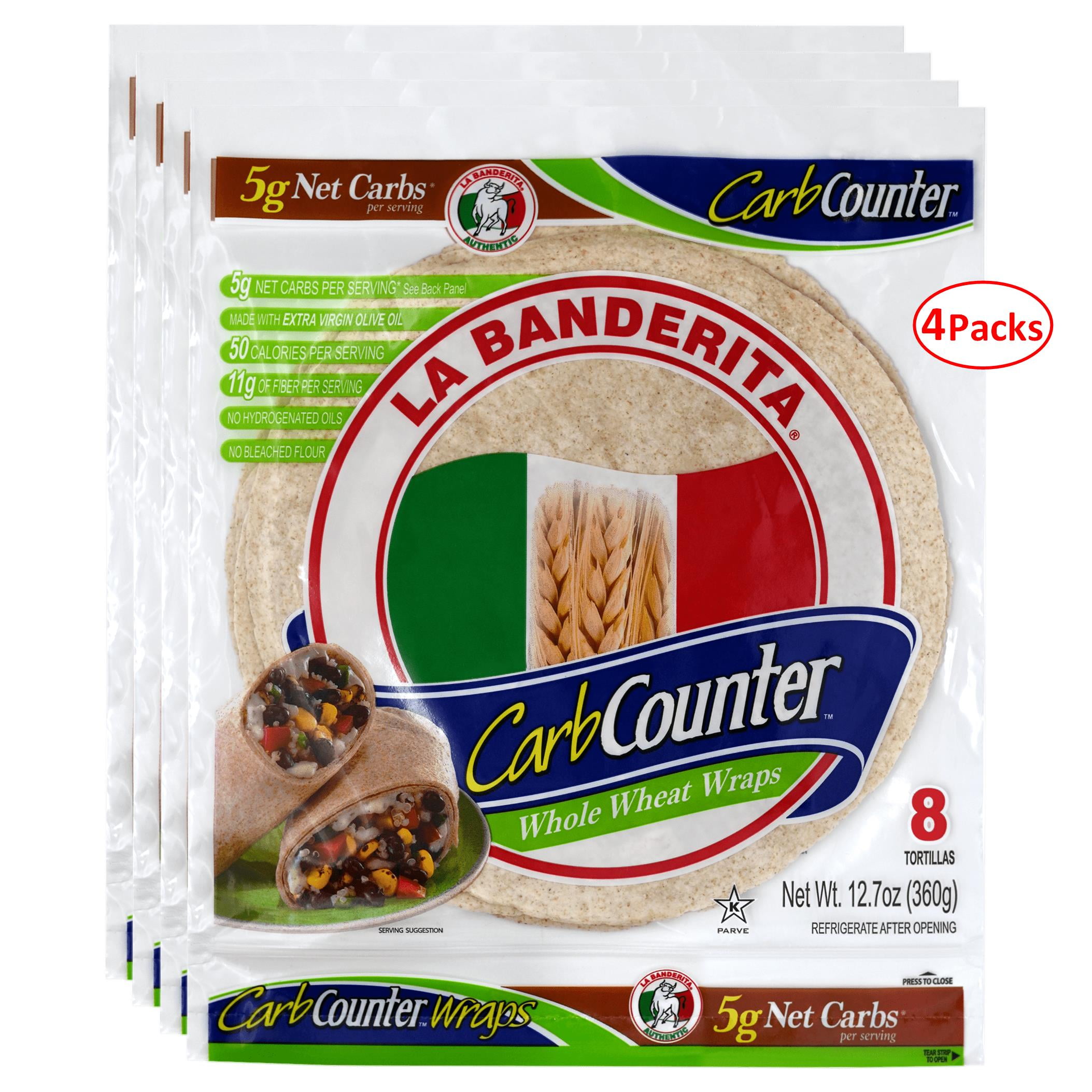 La Banderita Carb Counter Whole Wheat Tortilla Wraps 8" Whole Wheat