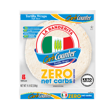 La Banderita Carb Counter Zero Net Carbs Soft Taco Flour Tortillas, 11.8 oz, 8 Count