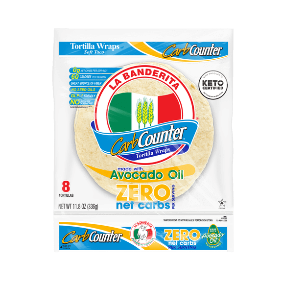 La Banderita Carb Counter Zero Net Carbs Soft Taco Flour Tortillas, 11.8 oz, 8 Count
