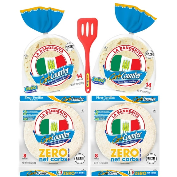 La Banderita Carb Counter Zero Carb Tortillas Variety Pack | 4.5" & 8" Size | Keto Certified | 10.8 & 11.9 oz/e.| 14 & 8 Count (Pack of 2-4.5" & Pack of 2-8") with ValorServe Mini Kitchen Utensil