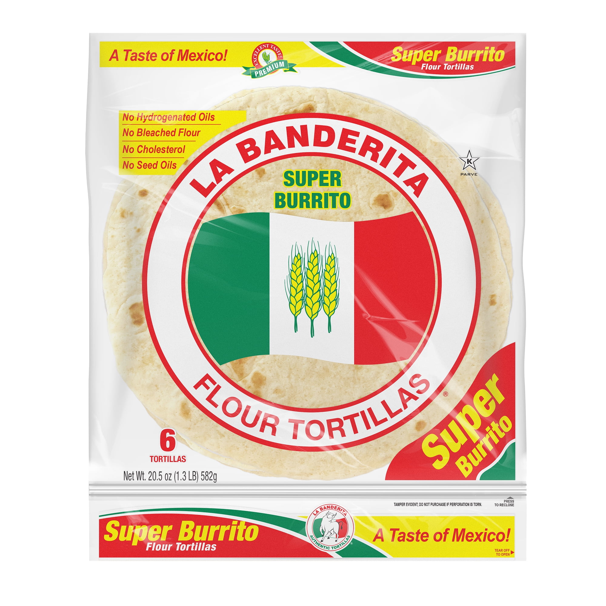 La Banderita Grande 12 inch Burrito Flour Tortillas 6 Count