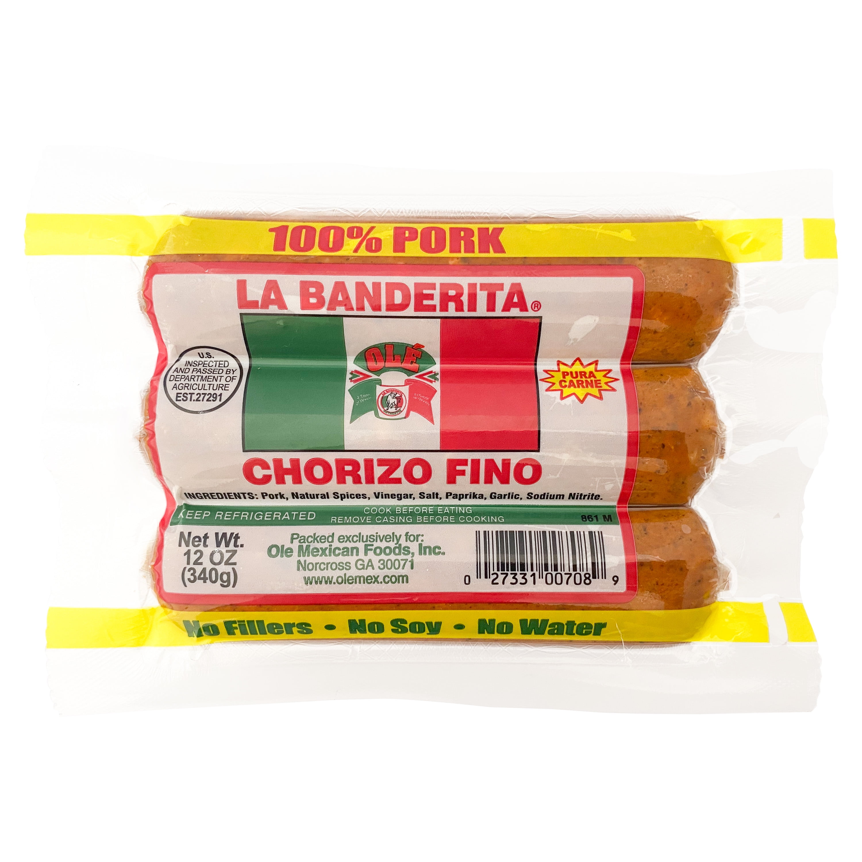La Banderita Ole Mexican Foods Chorizo Fino Sausage, 12 oz Plastic Wrap (Refrigerated)