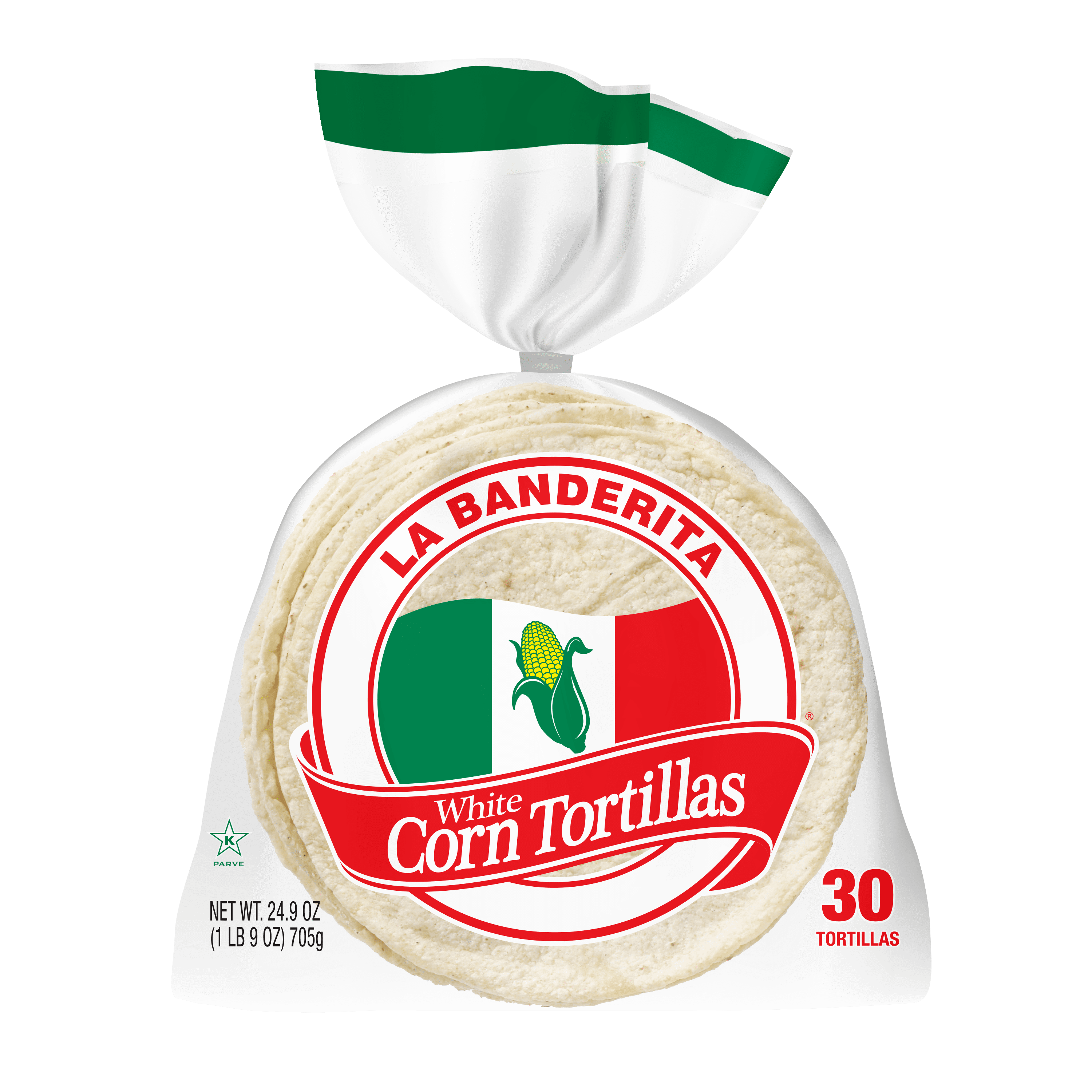 La Banderita White Corn Tortillas, 30 count, Regular Size, 24.9 oz