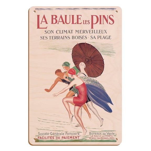 La Baule les Pins Seaside Spa Resort - Vintage Travel Poster by Leonetto Cappiello c.1926 - 8 x 12 inch Vintage Wood Art Sign