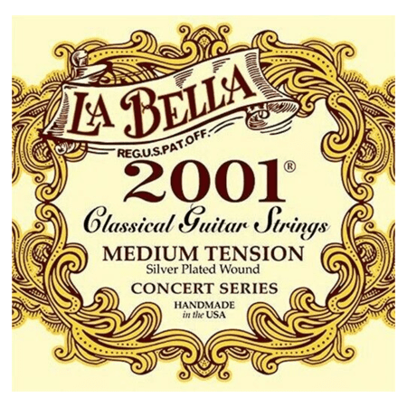 La Bella 2001 Silver-Plated Wound Nylon Classical Guitar Strings, Medium Tension