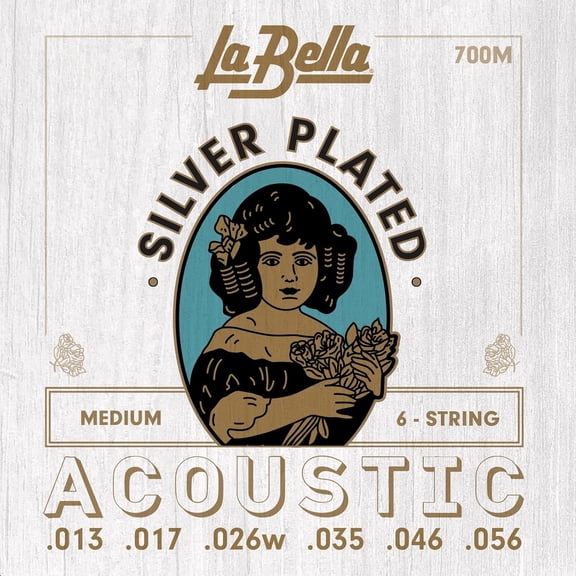 La Bella 700 Silver-Plated 6-String Acoustic Guitar Strings Medium (13-56)