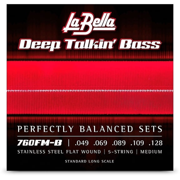 La Bella 760FM-B Deep Talkin' Bass Strings, 5-String, Stainless Steel Flat Wound, Medium (49-128)