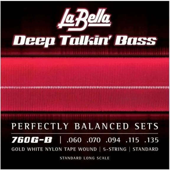 La Bella 760G-B Deep Talkin' Bass Gold White Nylon Tape Wound 5-String Bass Strings - Standard 60 - 135