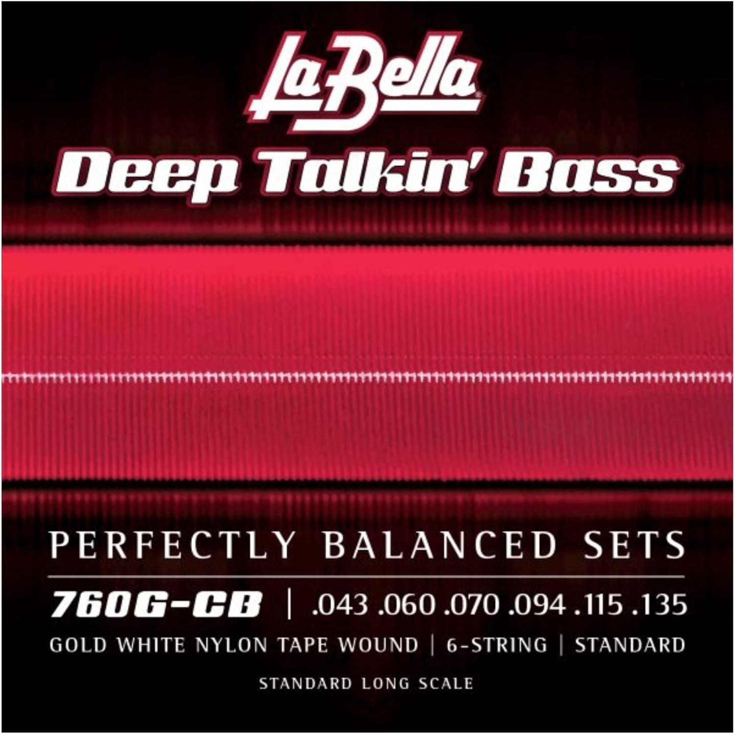 La Bella 760G-CB Deep Talkin Bass Gold White Nylon Tape Wound 6-String Bass Strings - Standard 43 - 135