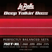 La Bella 760T-XL Deep Talkin Brass White Nylon Tape Wound 4- String Extra Long Scale 60-115