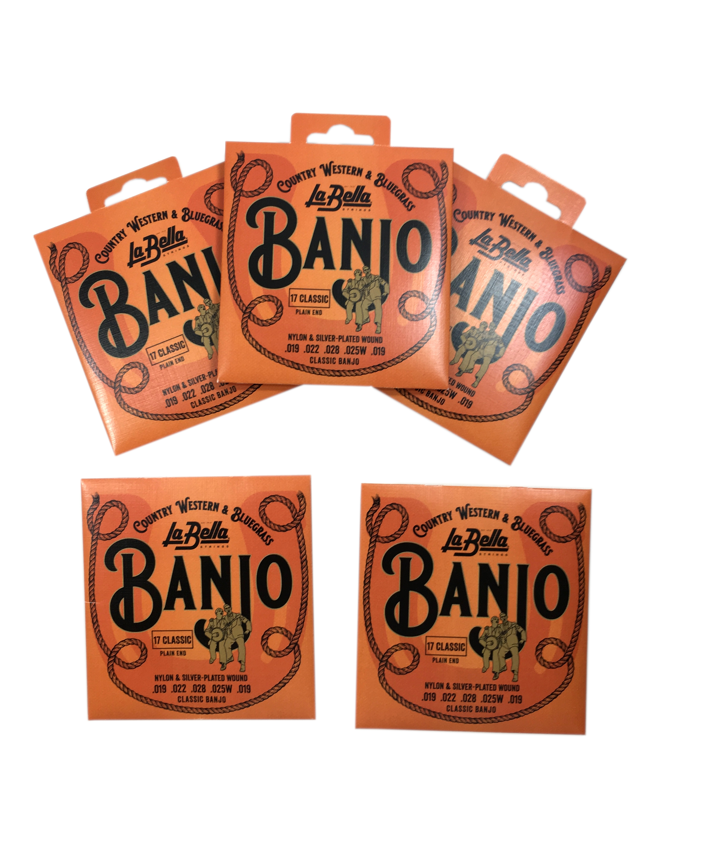 La Bella Banjo Strings - 5 Pack - 17 Classic Nylon & Silver Plated Wound