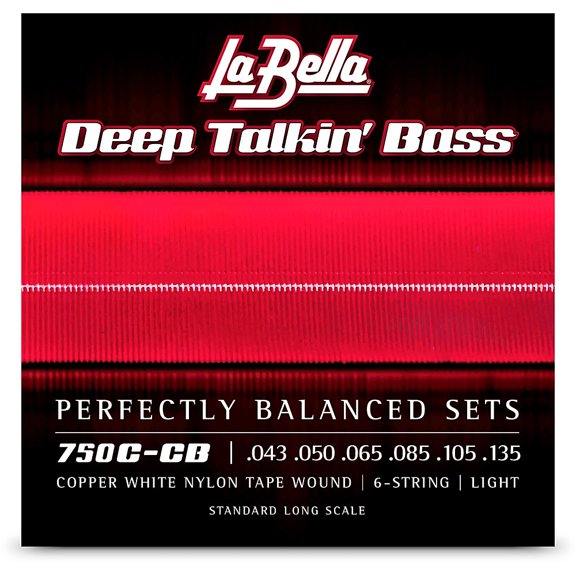 La Bella 750G-CB Deep Talkin Brass Gold White Nylon Tape Wound 6-String Light Standard Long Scale 43-135