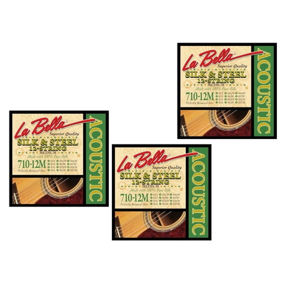 La Bella Guitar Strings 12-String 3 Pack Silk & Steel Medium Fingerpicker
