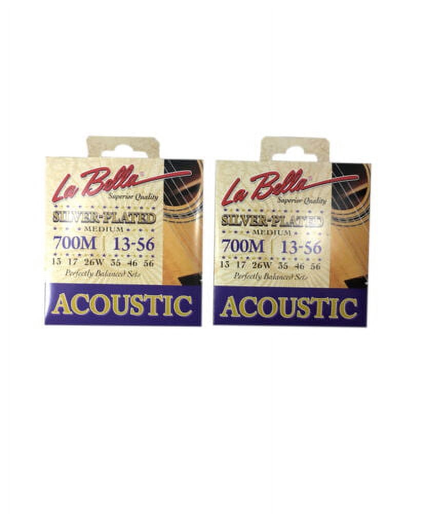 La Bella Guitar Strings 2 Pack  Acoustic Silver Plated Medium 13-56 Crisp Tone