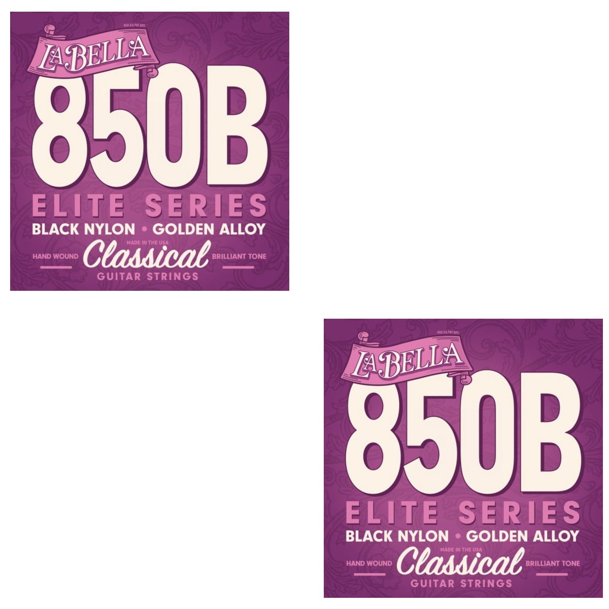 La Bella Guitar Strings 2-Pack Nylon 850B Black Nylon  Golden Alloy Classical