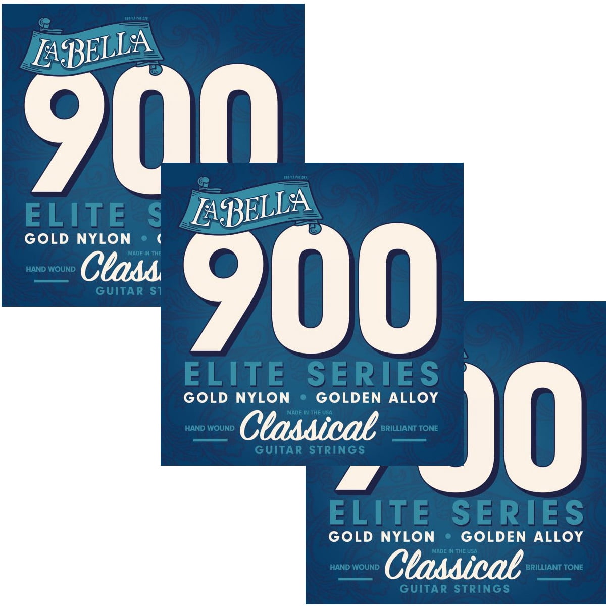 La Bella Guitar Strings 3 Pack Classical 900 Gold Nylon - Golden Alloy Elite