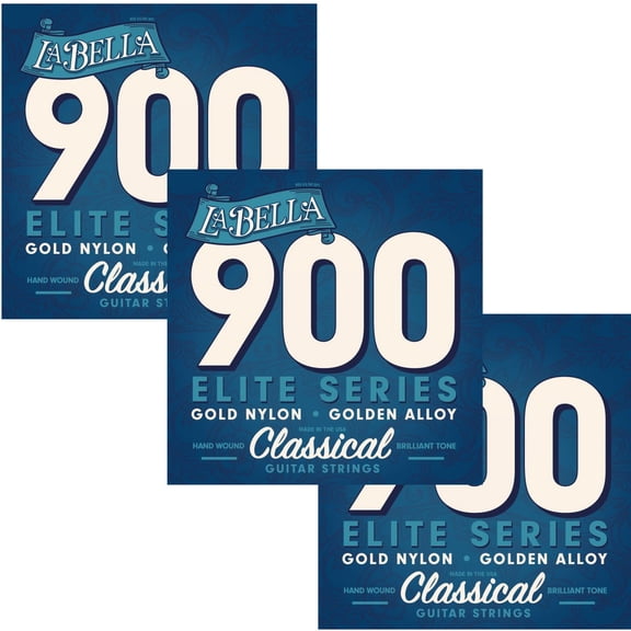 La Bella Guitar Strings 3 Pack Classical 900 Gold Nylon - Golden Alloy Elite