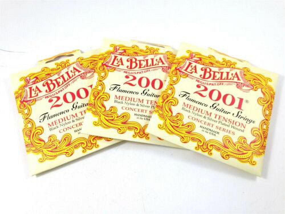 La Bella Guitar Strings 3 Pack Flamenco Medium Black Nylon Silver Plated Wound