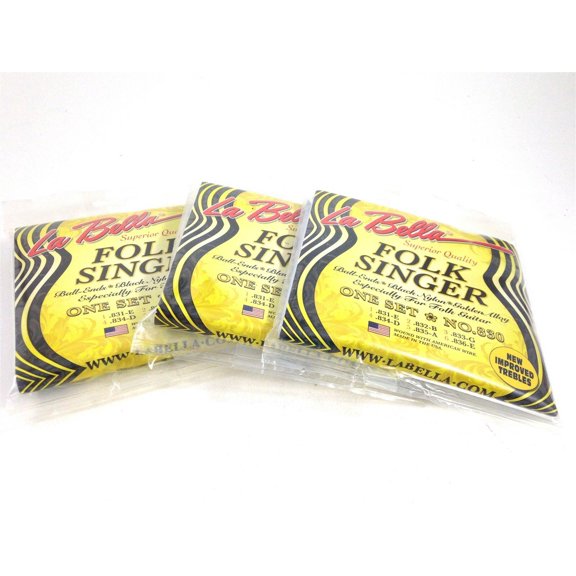 La Bella Guitar Strings 3 Pack Folk Singer #830 Ball End Nylon for Folk Guitars