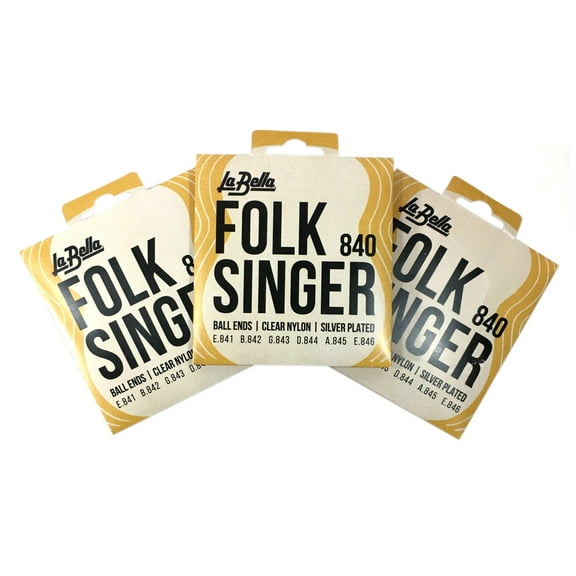 La Bella Guitar Strings 3 Pack Folk Singer #840 Ball End Nylon for Folk Guitars