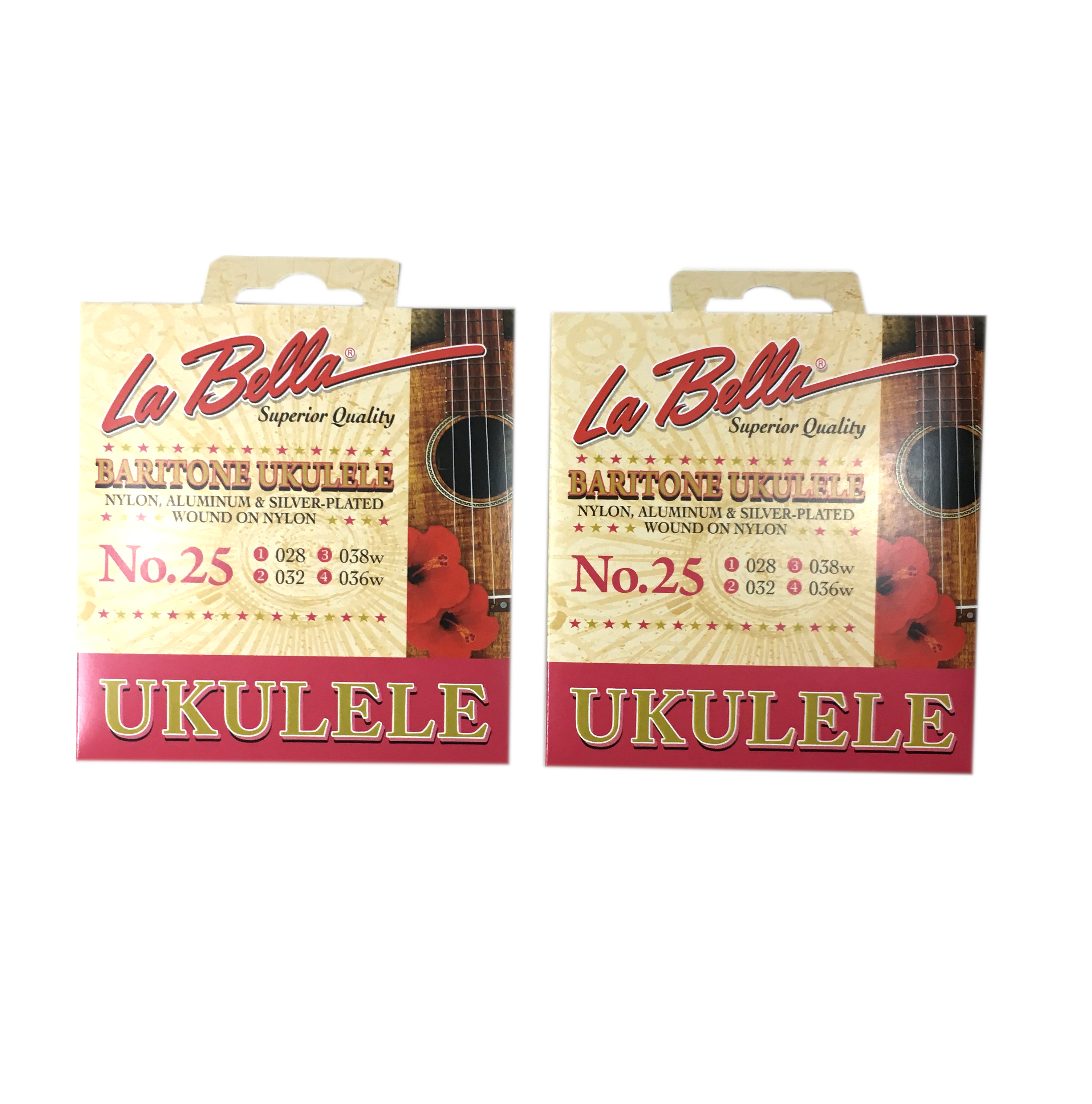 La Bella Ukulele Strings 2 Packs Baritone No. 25 Nylon, Alum, & Silver 028-032-038w-036w