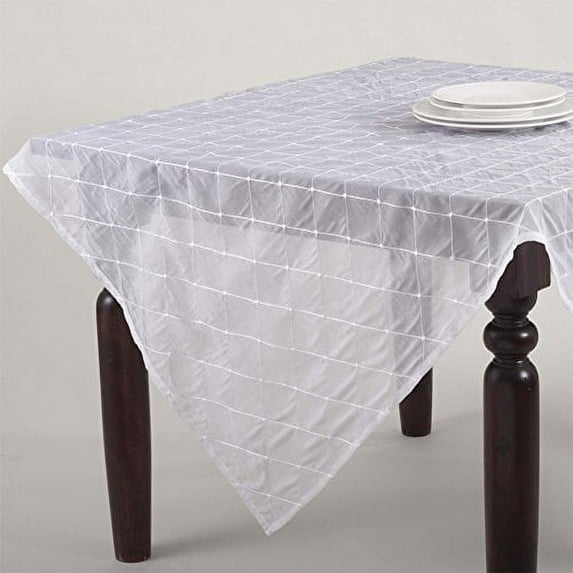 La Belle Epoque Stitched Sheer Tablecloth, 5 Colors (60-inch Square, White)