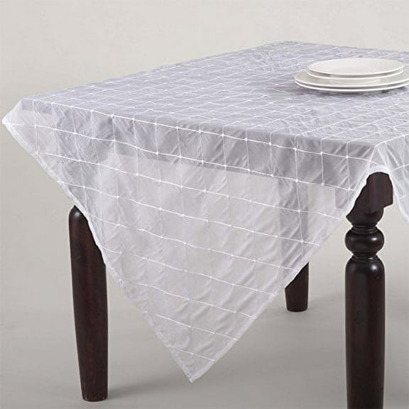 La Belle Epoque Stitched Sheer Tablecloth, 5 Colors (60-inch Square, White)