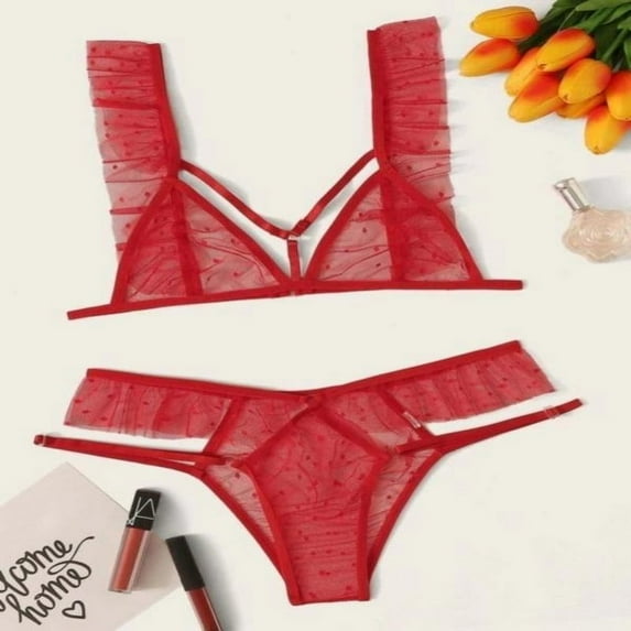 La Belle Fantastique Jasmine 2 Pieces Sexy Lingerie Set | Red See Through Lingerie Bridal | Personalized Gift For Her Wedding Gift