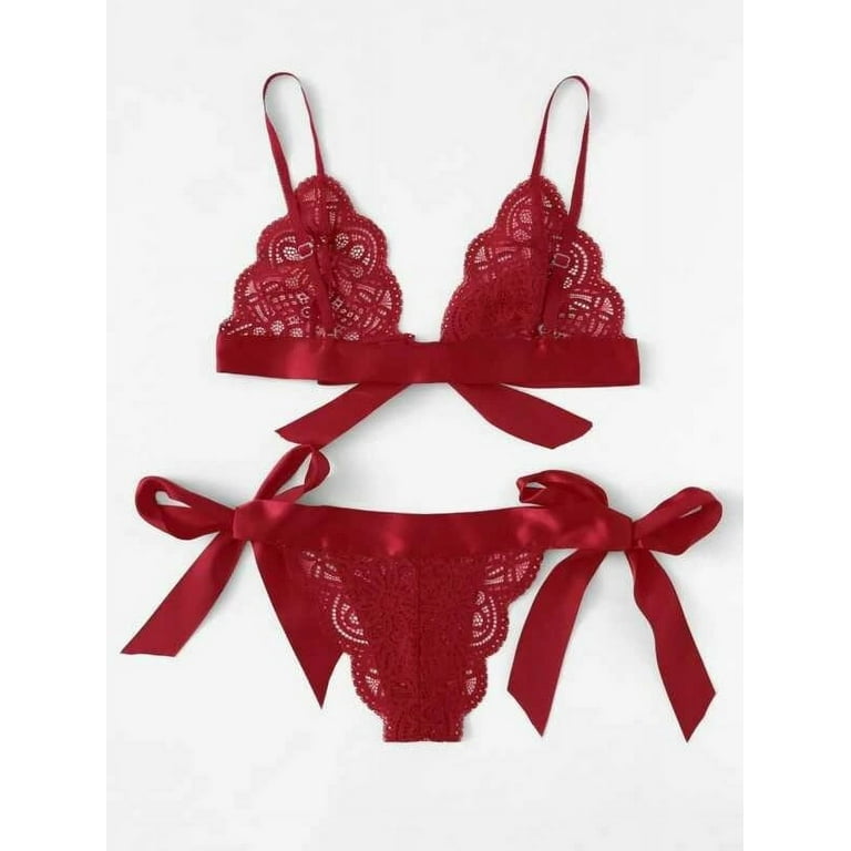 La Belle Fantastique Red / Black Bow Tie Lingerie Set Sexy | Gift for Her |  Sexy Lace 2 Piece