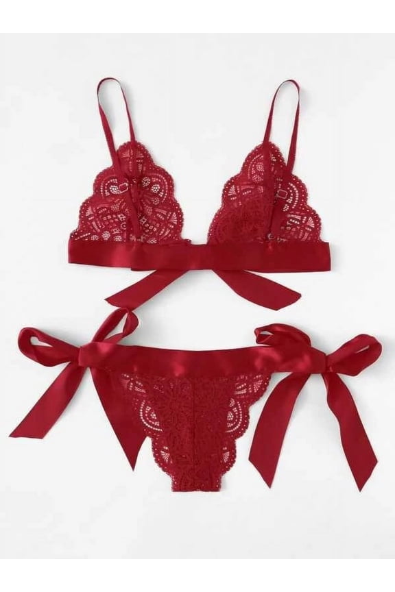 Red / Black Bow Tie Lingerie Set Sexy | Gift for Her | Sexy Lace 2 Piece