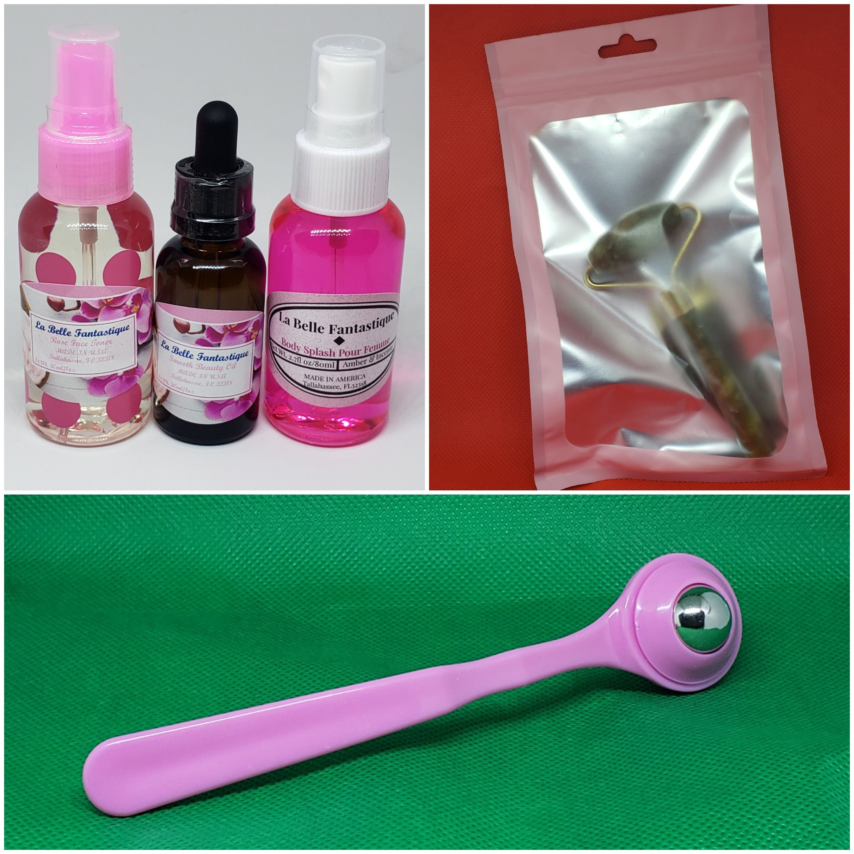 La Belle Fantastique Set of Jade Facial Roller | Neck | Massage for Skin | Facial Roller | Facial Body | Face & Neck Massage | Smooth Beauty Oil