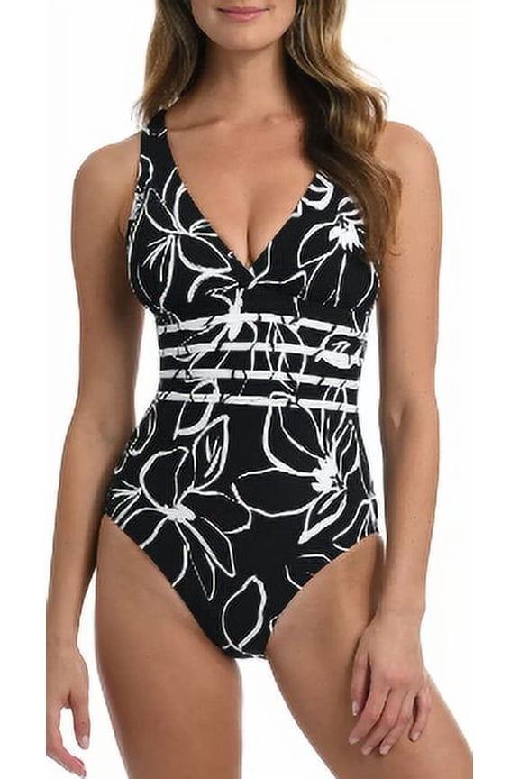 BLACK Moonlit Cross-Back One Piece Swimsuit, US 16, UK 20 NWOT