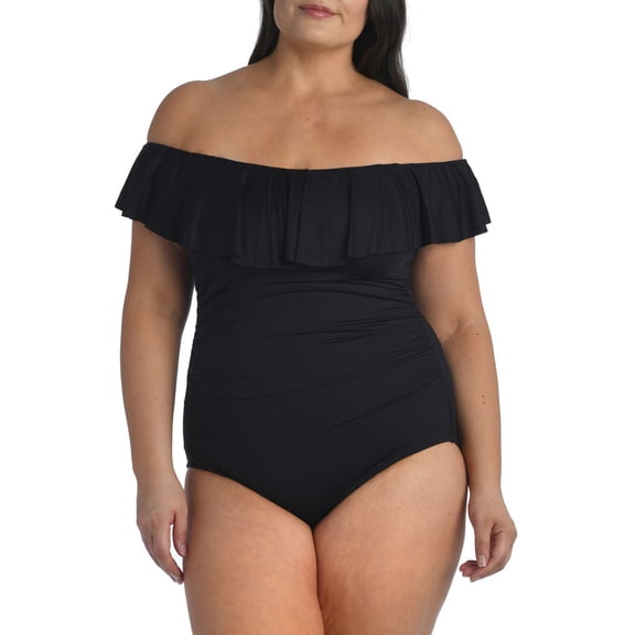 La Blanca BLACK Plus Size Off-the-Shoulder One-Piece Swimsuit, US 20W