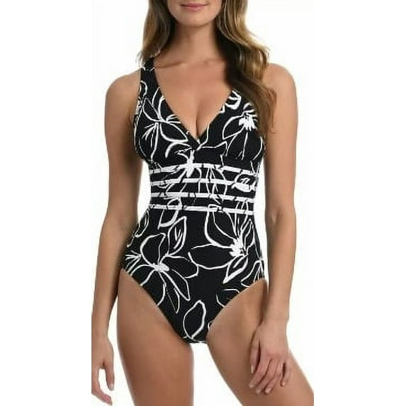La Blanca BLACK Strappy-Back Tummy-Control One-Piece Swimsuit, US 16