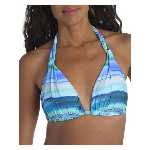 La Blanca Swimwear Womens Printed Halter Bikini Swim Top Blue 12