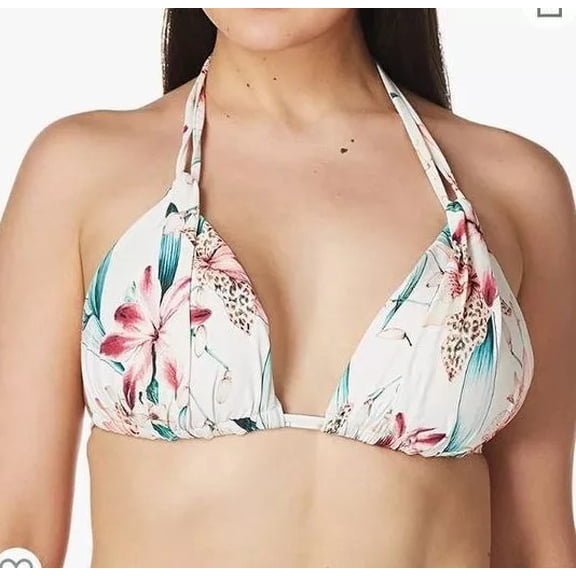 La Blanca WHITE FLORAL Triangle String Bikini Top, US 12, NWOT
