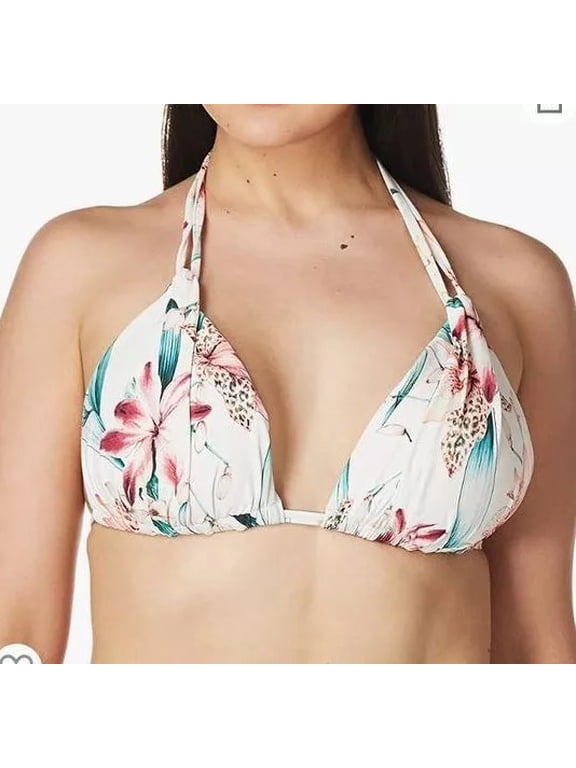 WHITE FLORAL Triangle String Bikini Top, US 12, NWOT