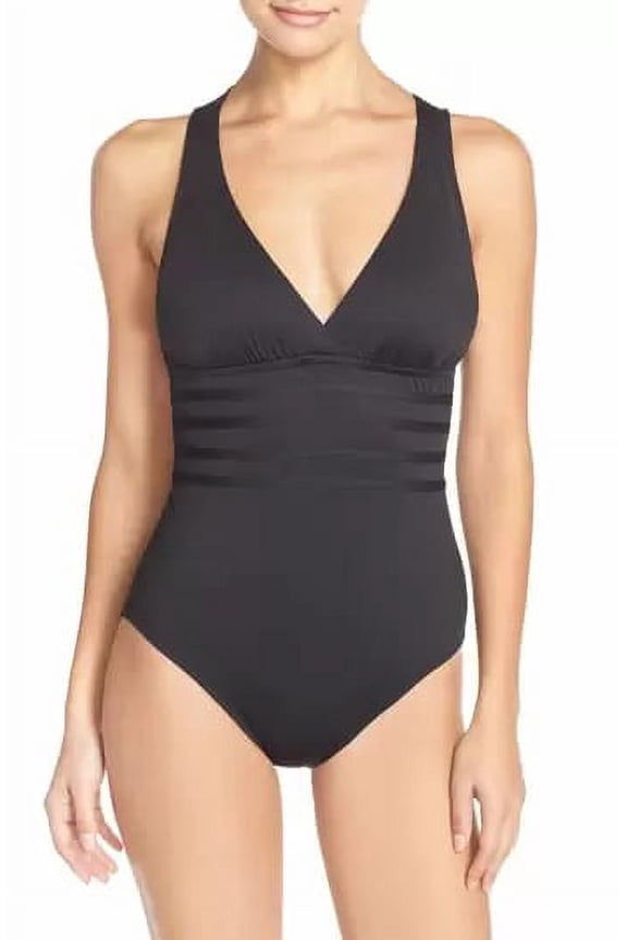Women's Cross Back One Piece Swimsuit Black Size 16