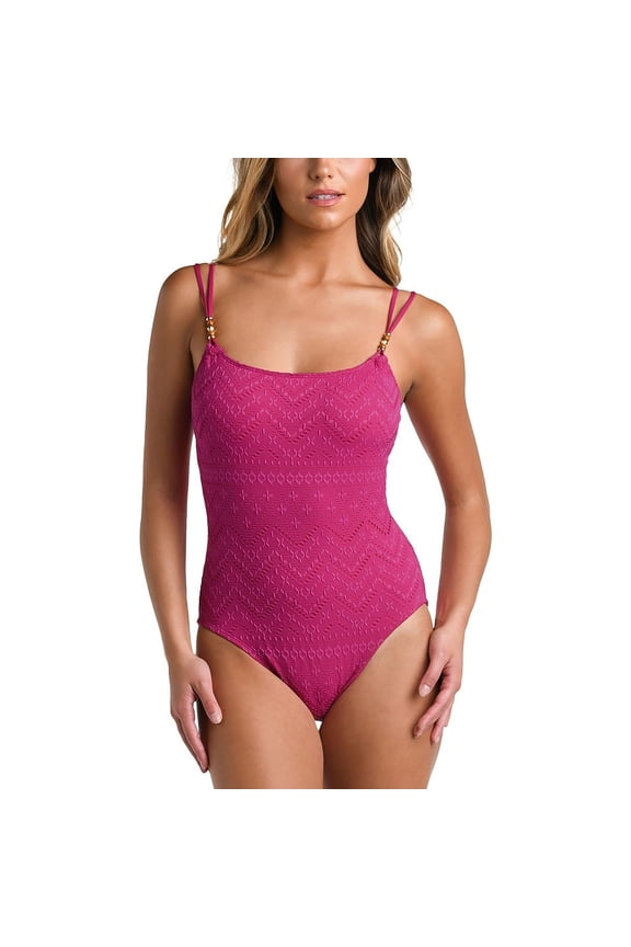 Women's Eyelet One Piece Swimsuit Magenta 4
