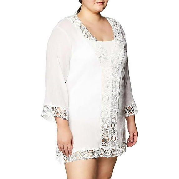 La Blanca Women's Island Fare V-Neck Tunic Cover Up Swimwear, White, 1X New with box/tags