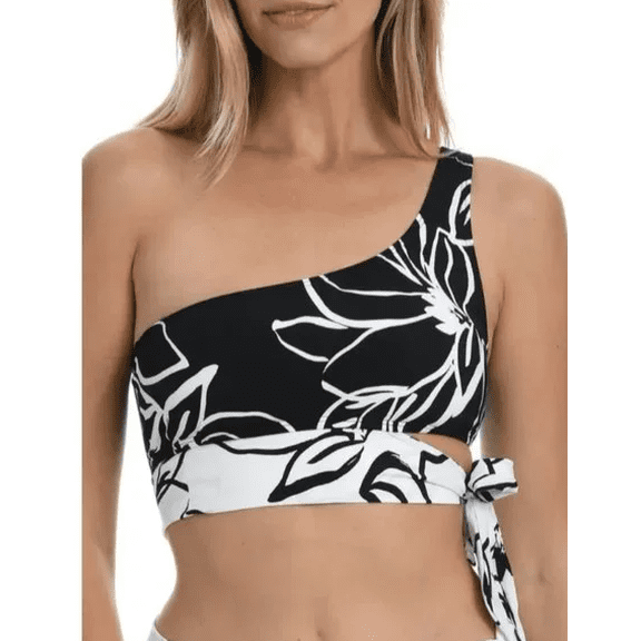 La Blanca Women's Moonlit Floral One Shoulder Sash Swim Top and Bikini Bottom Collection-Top / Black / 12