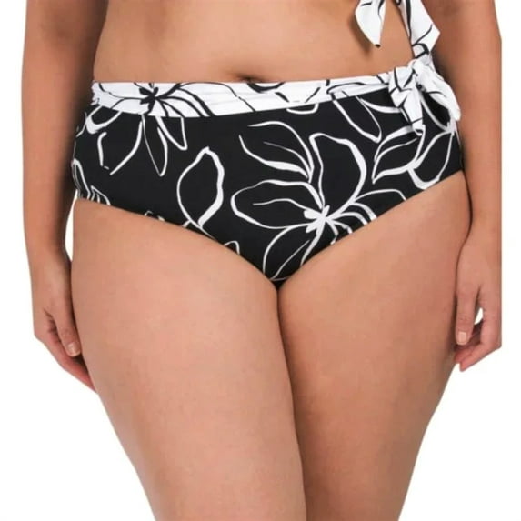 La Blanca Women's Plus Moonlit Floral One Shoulder Swim Top and Sash Bottom Collection-Bottom / Black / 18W