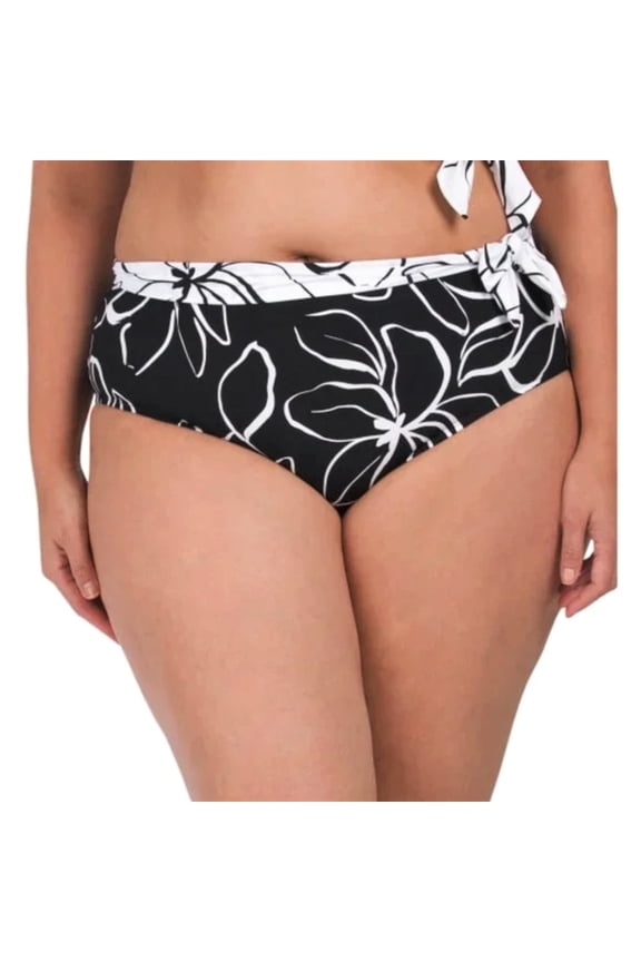 Women's Plus Moonlit Floral One Shoulder Swim Top and Sash Bottom Collection-Bottom / Black / 18W