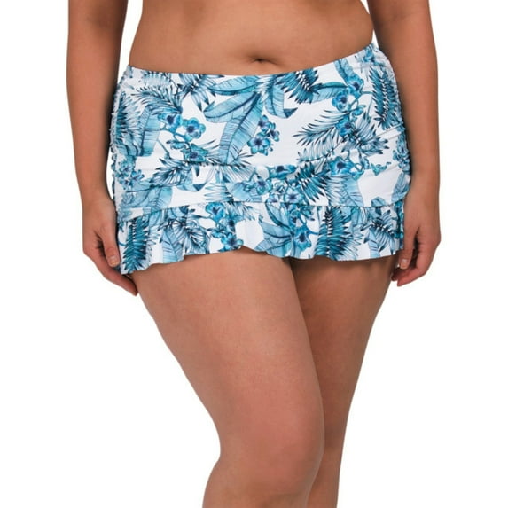La Blanca Women's Plus Tranquilty Tropical Print Ruffle Hem Swim Skirt-Blue / 22W